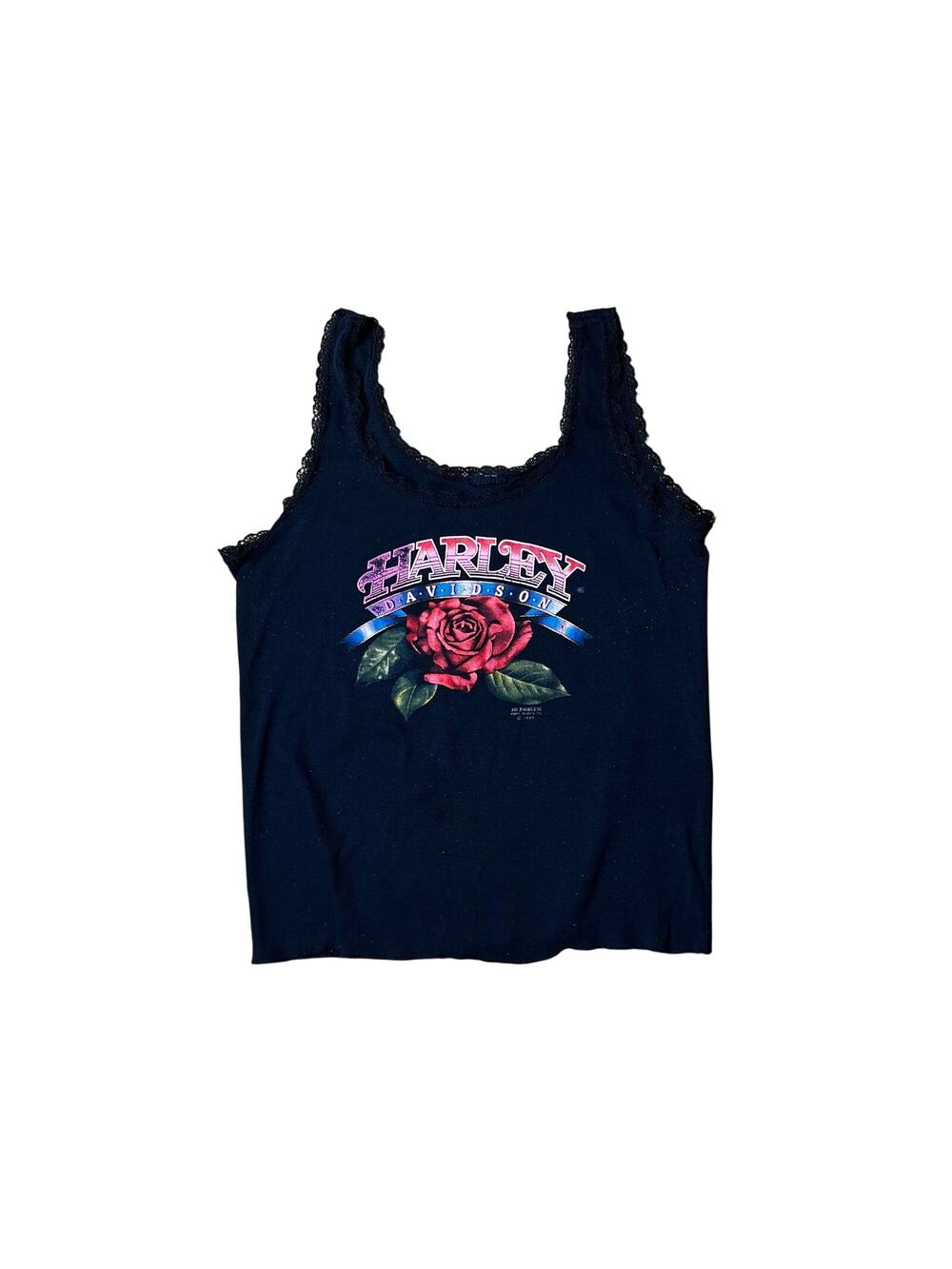 Vintage 80s Harley Davidson Rose 3D Emblem Women’s Lace Black Medium